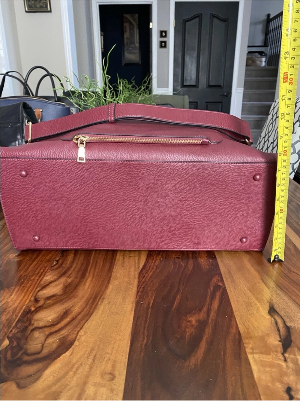 Poppy & Peonies Berry Leather Structured Satchel. Two cup holders inside - Picture 7 of 11